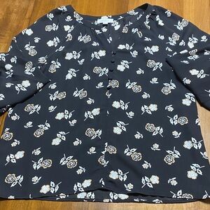LOFT Black and Cream Floral Top